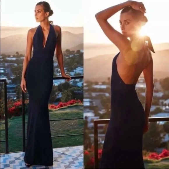 NEW Dress the Population Camden Halter Mermaid Evening Gown navy Size XS - Picture 1 of 8